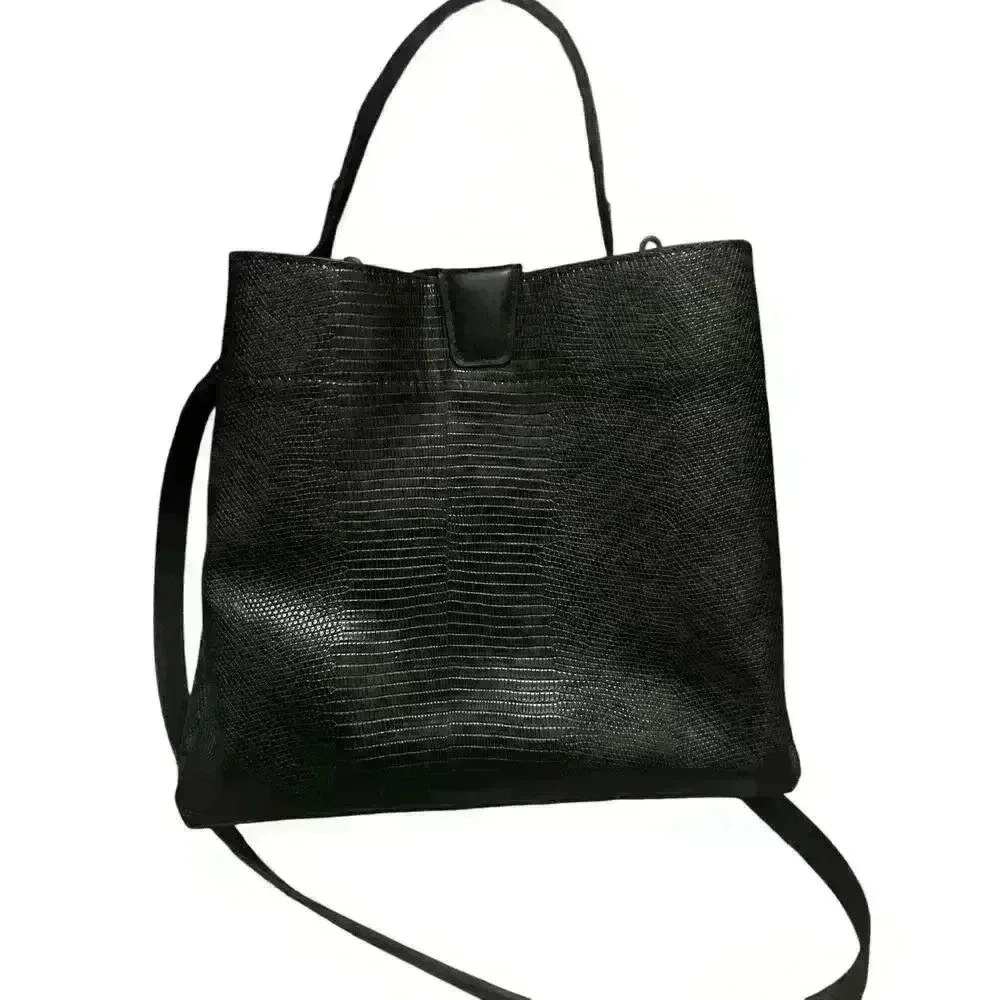 Jen & Co Tati Lizard Black Satchel Vegan Adjustable And Detachable Strap.